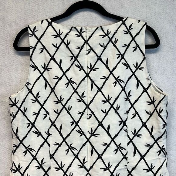 TALBOTS Dress Womens Size 14P White Black Linen Blend Embroidered Bamboo Sheath - Picture 8 of 11